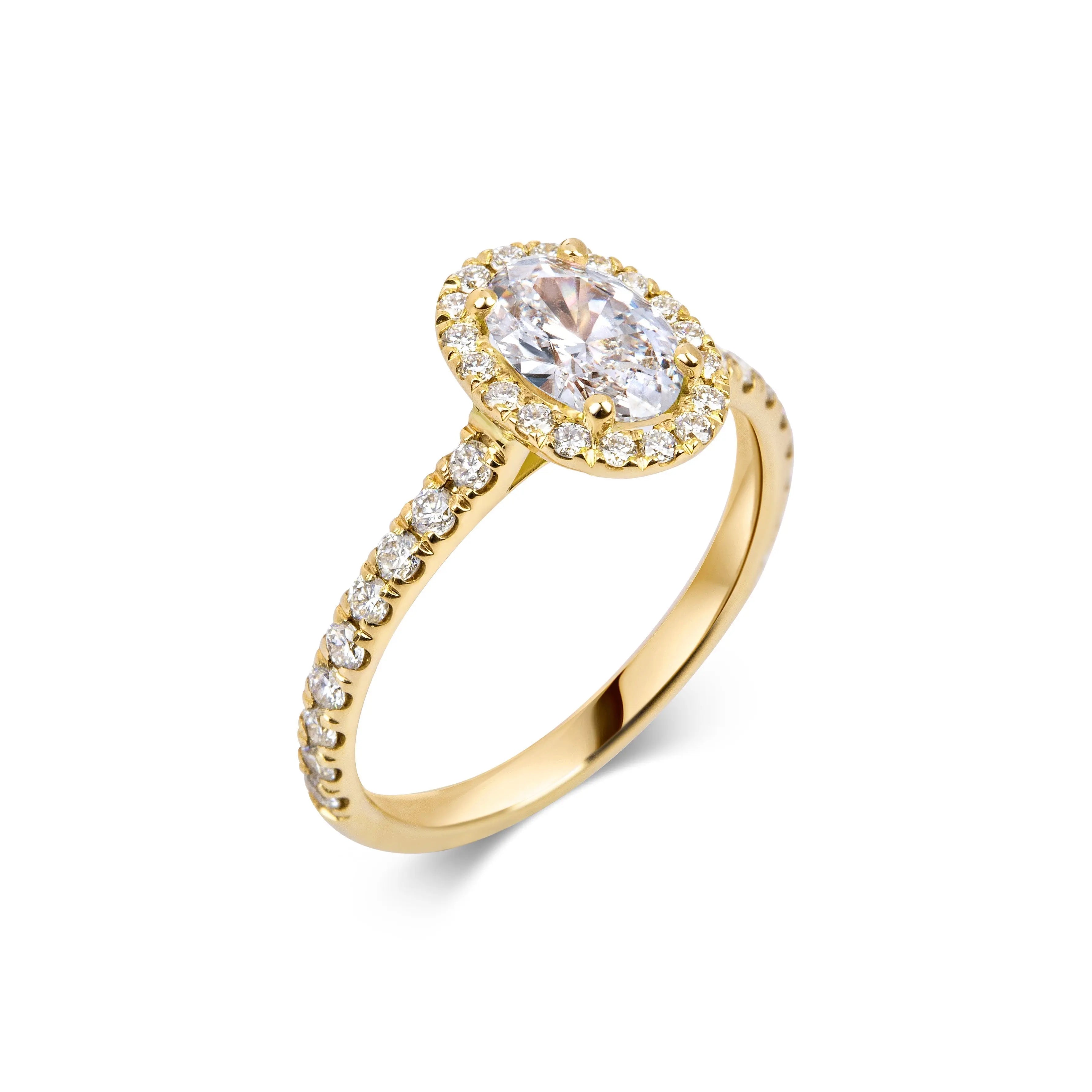 1.0 Ct Oval Cut Halo D- VVS Lab Grown Diamond Pave Engagement Ring