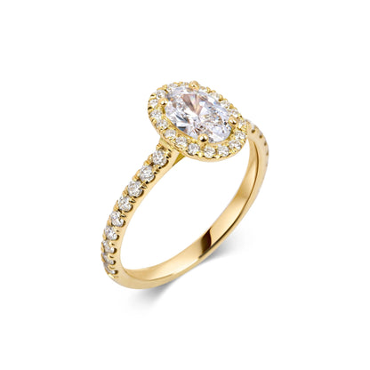 1.0 Ct Oval Cut Halo D- VVS Lab Grown Diamond Pave Engagement Ring