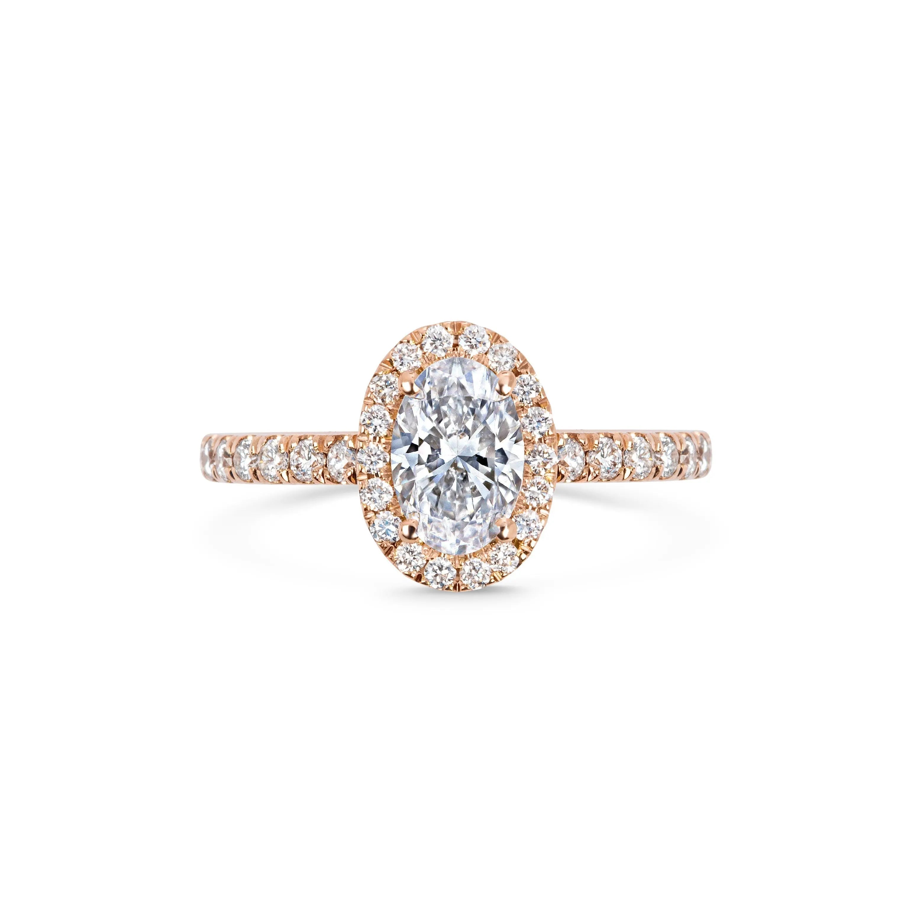 1.0 Ct Oval Cut Halo D- VVS Lab Grown Diamond Pave Engagement Ring