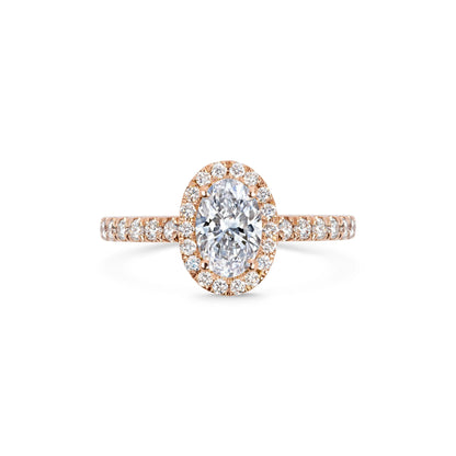 1.0 Ct Oval Cut Halo D- VVS Lab Grown Diamond Pave Engagement Ring