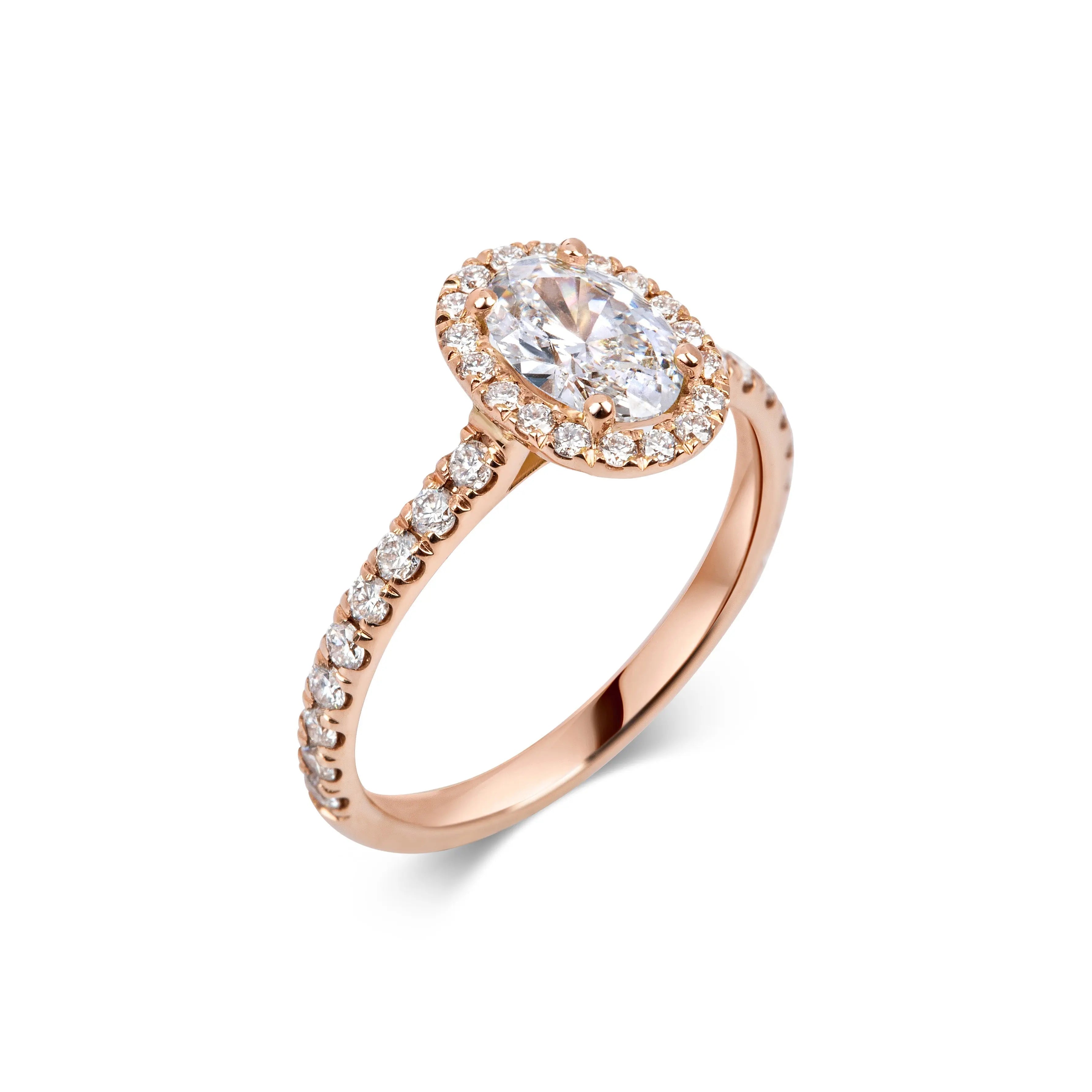 1.0 Ct Oval Cut Halo D- VVS Lab Grown Diamond Pave Engagement Ring