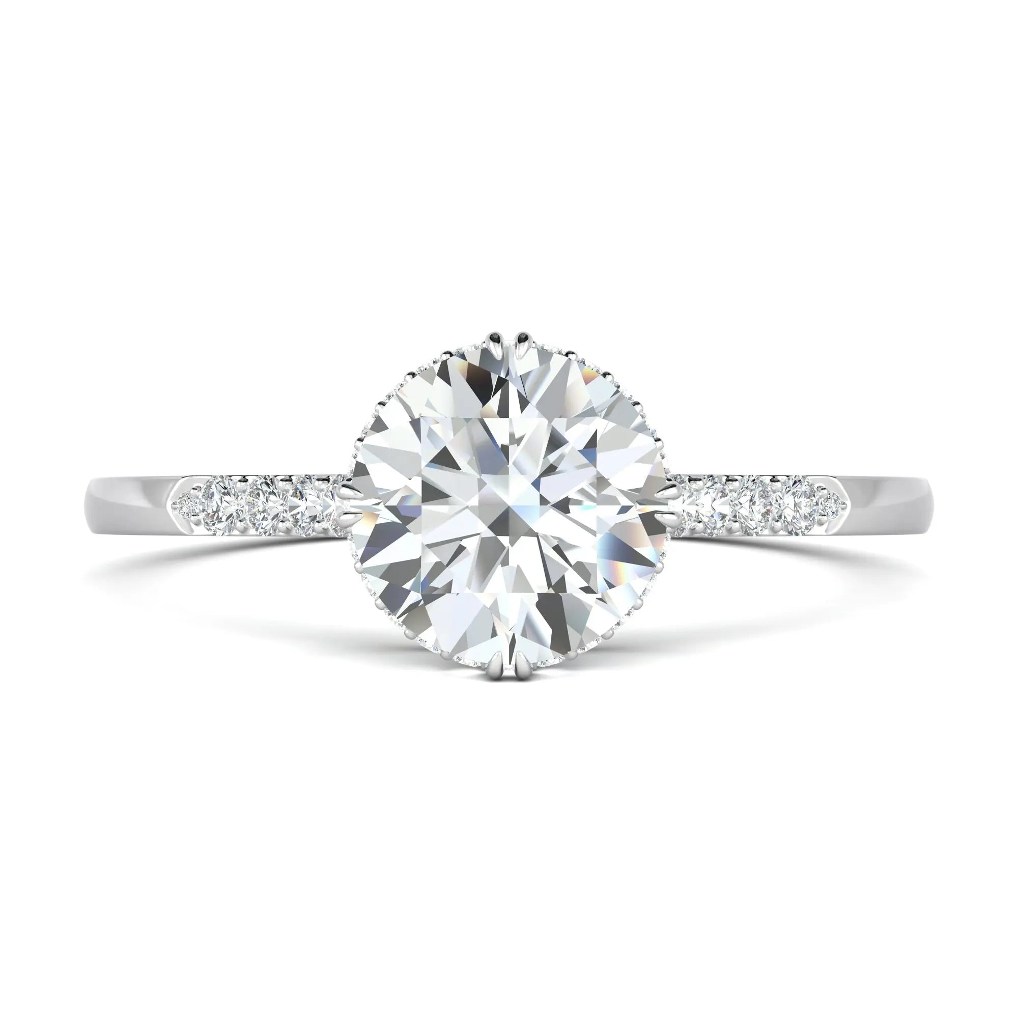 1.0 Ct Round D- VVS Lab Grown Diamond Hidden Halo Engagement Ring