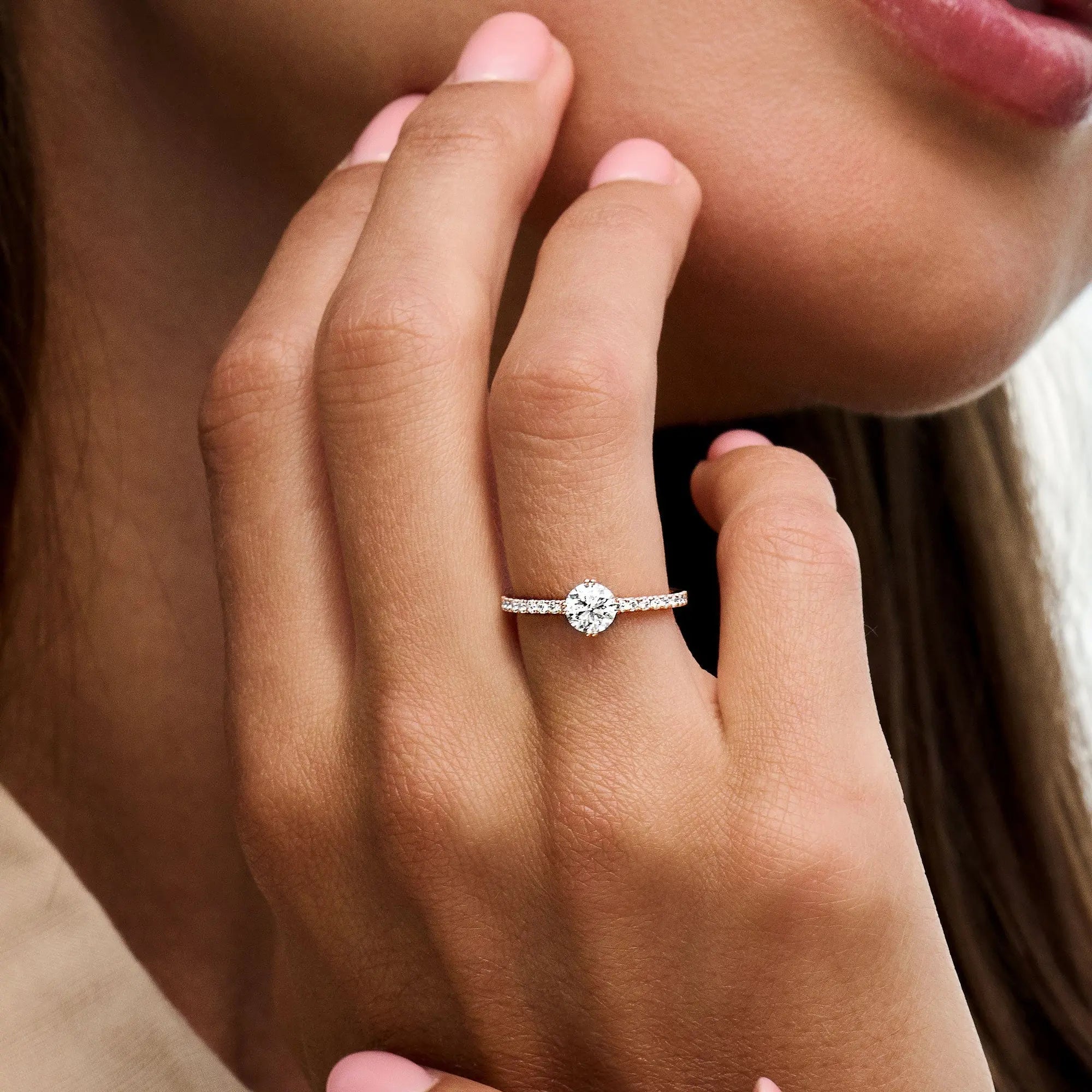 1.0 Ct Round D- VVS Lab Grown Diamond Hidden Halo Engagement Ring