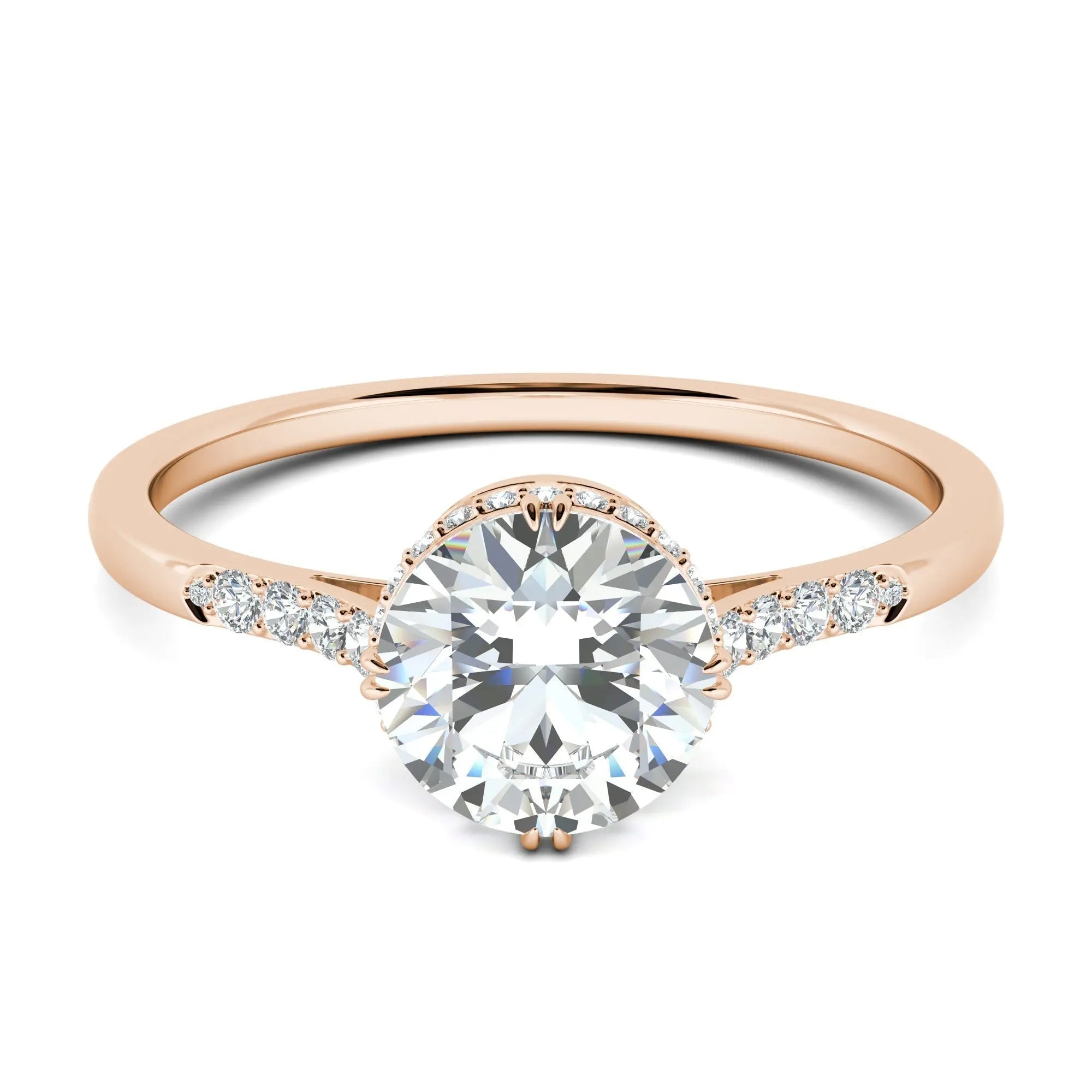 1.0 Ct Round D- VVS Lab Grown Diamond Hidden Halo Engagement Ring