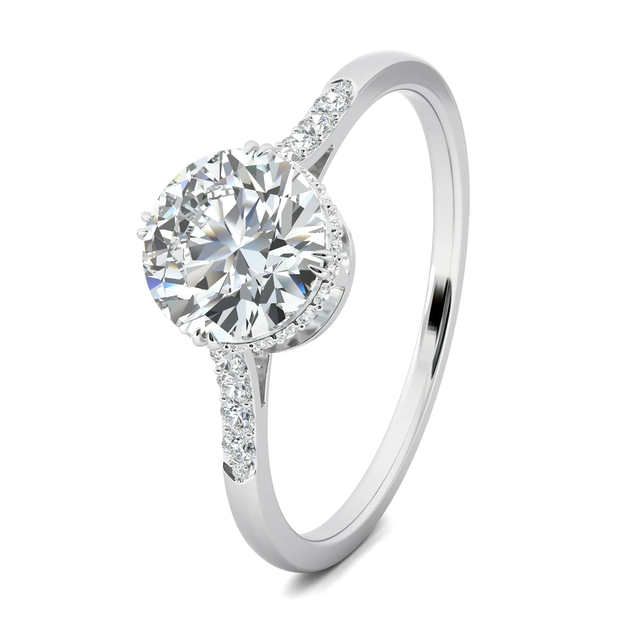 1.0 Ct Round D- VVS Lab Grown Diamond Hidden Halo Engagement Ring