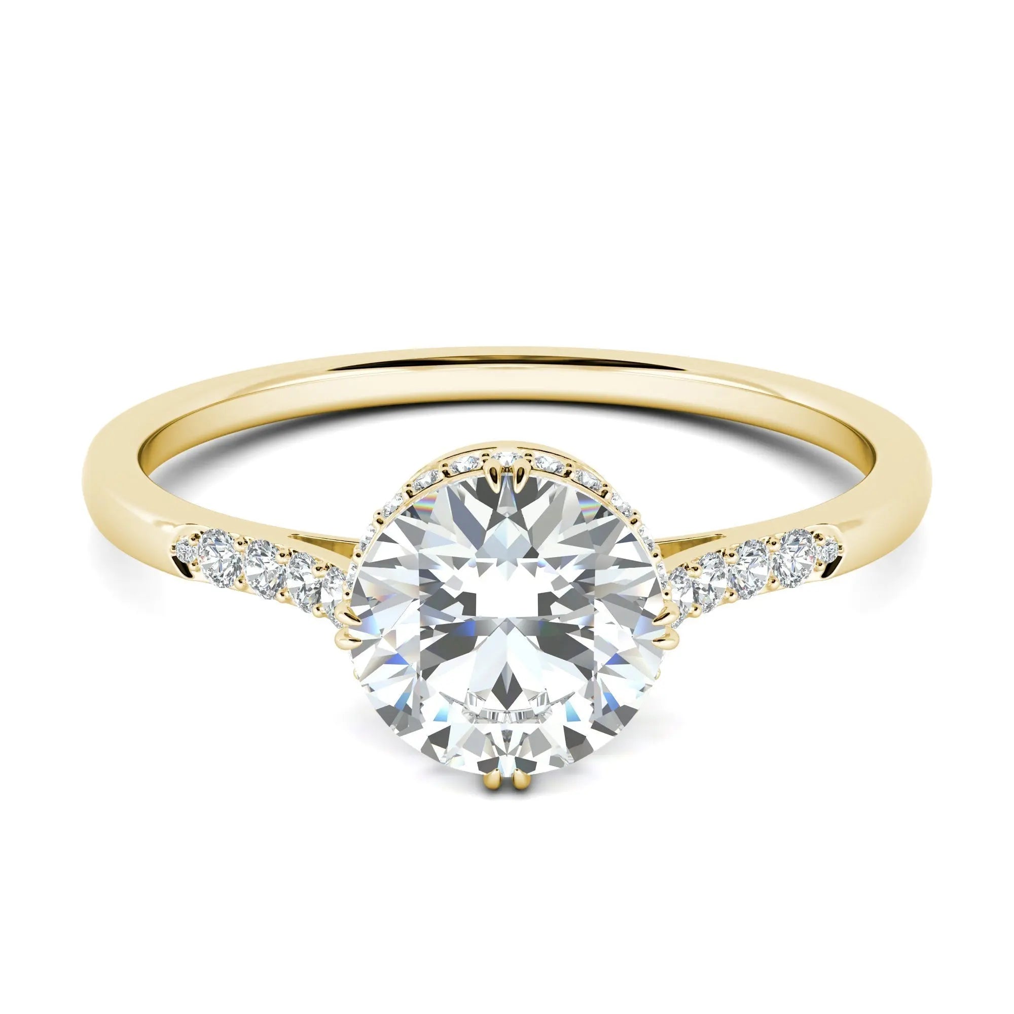 1.0 Ct Round D- VVS Lab Grown Diamond Hidden Halo Engagement Ring