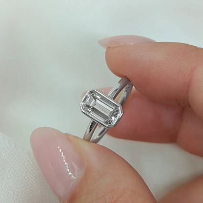2.0 Ct Bezel Set Emerald D- VVS Lab Grown Diamond Solitaire Engagement Ring