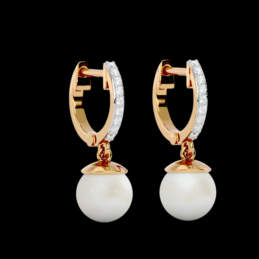 Round Cut VVS Moissanite Diamond Hook Pearl Beautiful Women's Errings