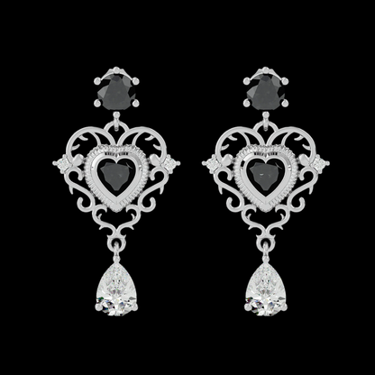 2.0 CT Pear Cut VVS Moissanite Diamond Black Stone Heart Errings