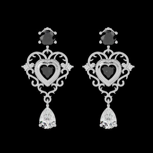 2.0 CT Pear Cut VVS Moissanite Diamond Black Stone Heart Errings