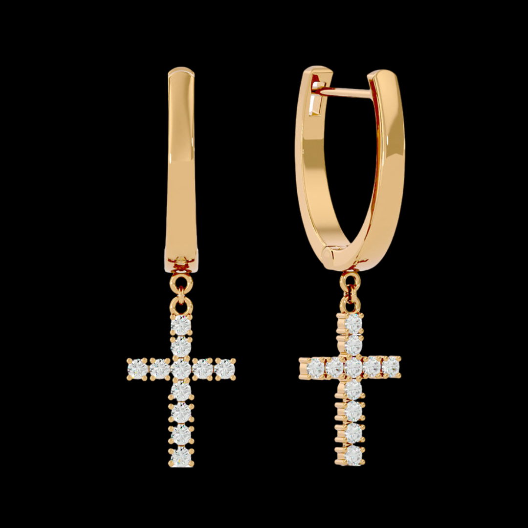 Round VVS Moissanite Diamond Cross Iced Errings for Unisex