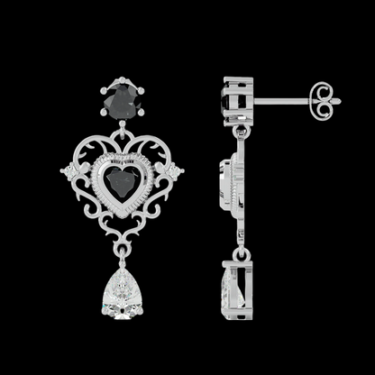 2.0 CT Pear Cut VVS Moissanite Diamond Black Stone Heart Errings