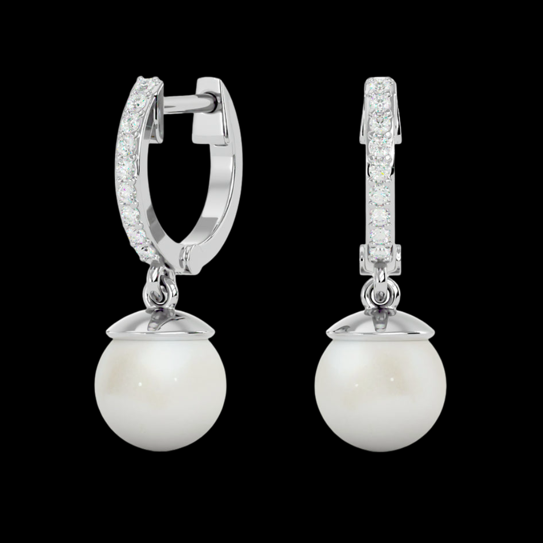 Round Cut VVS Moissanite Diamond Hook Pearl Beautiful Women's Errings