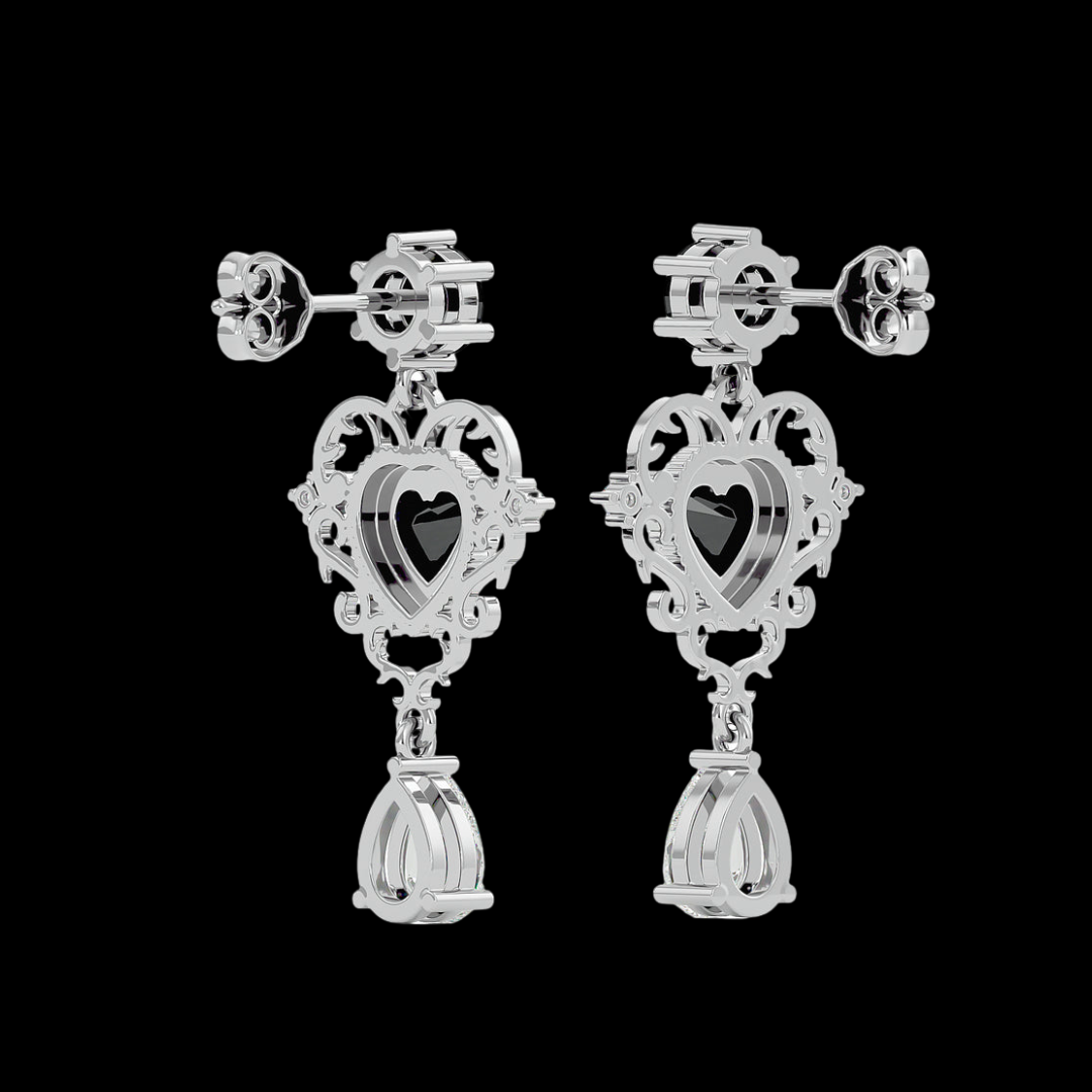 2.0 CT Pear Cut VVS Moissanite Diamond Black Stone Heart Errings