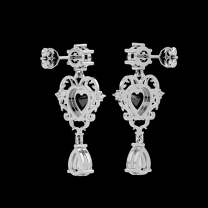 2.0 CT Pear Cut VVS Moissanite Diamond Black Stone Heart Errings