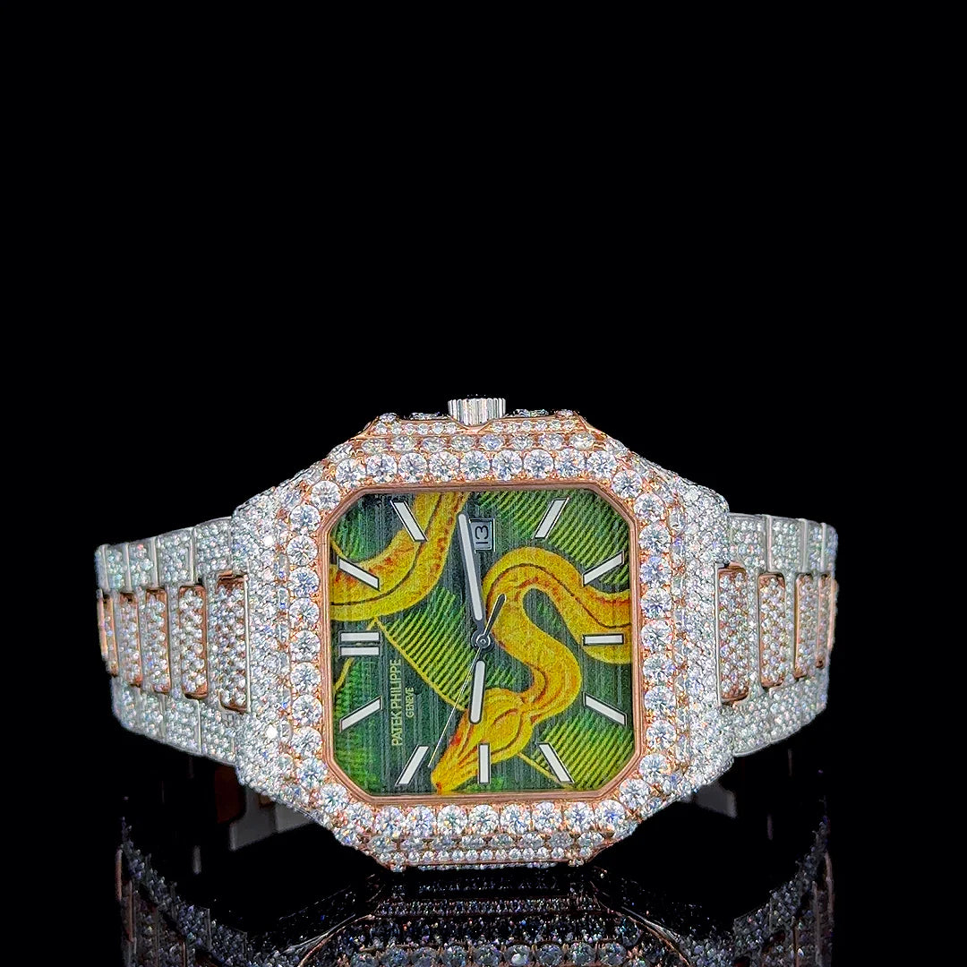 Patek Philippe Rose White Snake Dial Moissanite Diamond Watch