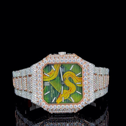 Patek Philippe Rose White Snake Dial Moissanite Diamond Watch