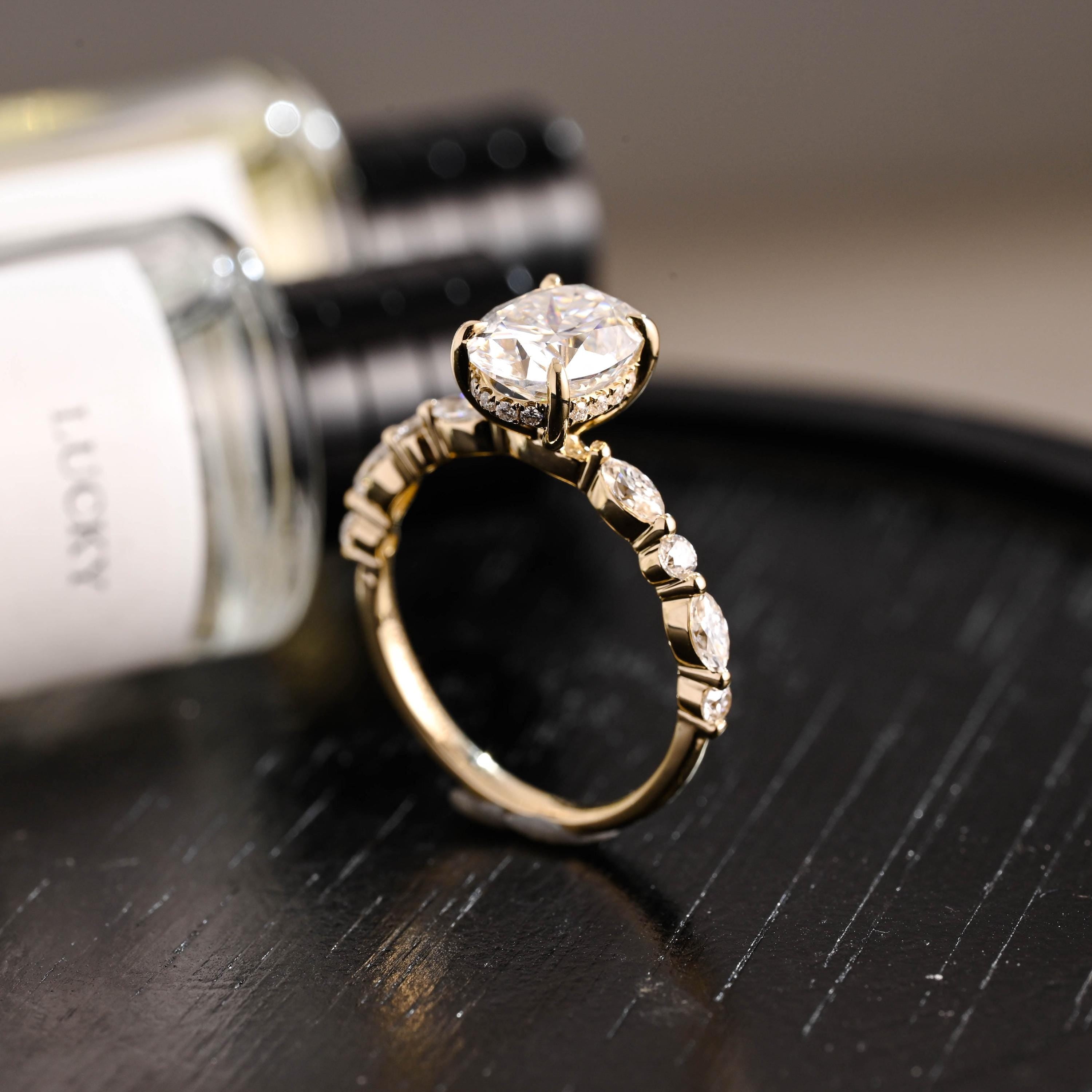 Solid Gold Oval Cut Moissanite Engagement Ring, Anniversary Gift Birthday Gift for Women