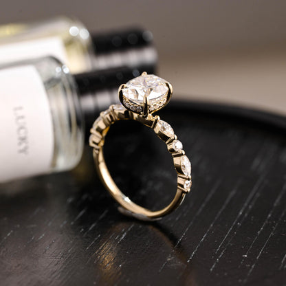 Solid Gold Oval Cut Moissanite Engagement Ring, Anniversary Gift Birthday Gift for Women
