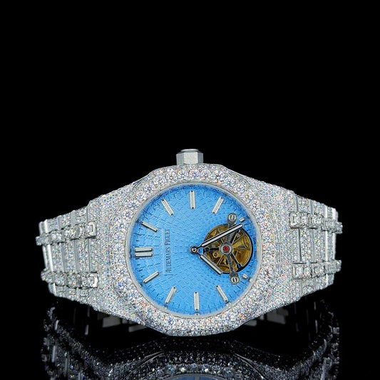 Audemars Piguet (AP) Full White with Blue Skeleton Dial Moissanite Diamond Watch