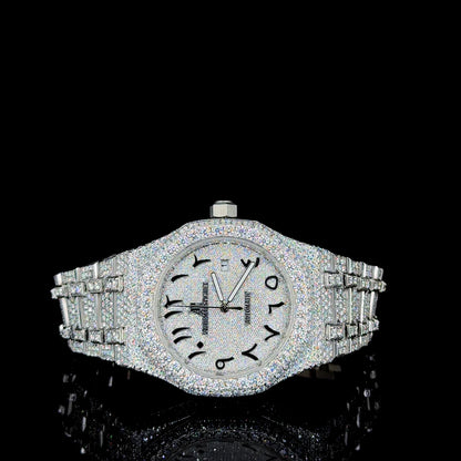Audemars Piguet (AP) Luxury White with Black Arabic Dial Moissanite Diamond Watch
