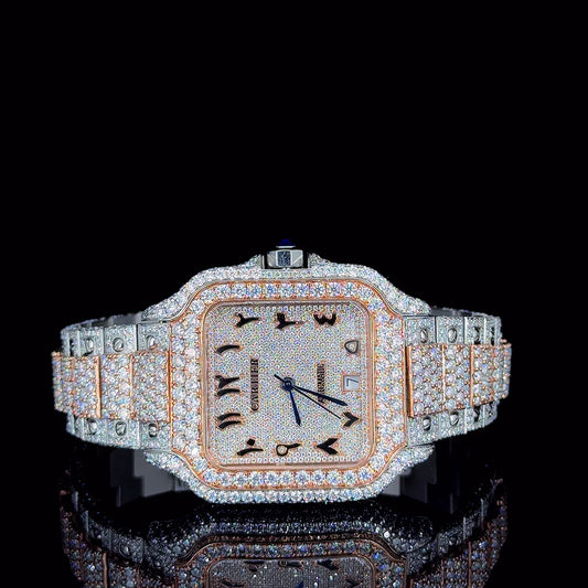Luxury Cartier Rose White with Arabic Dial Moissanite Diamond Watch