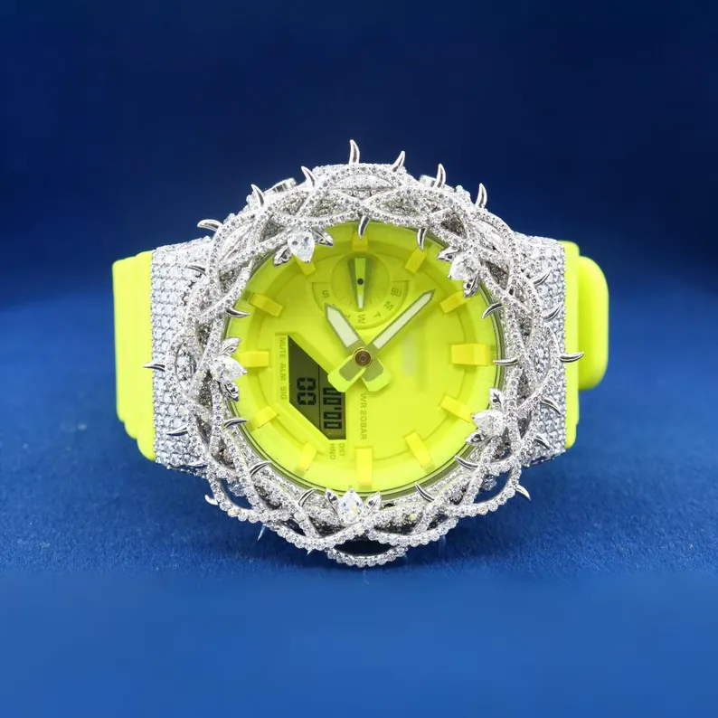 Luxury G-Shock with Full White Thrones Moissanite Diamond Watch