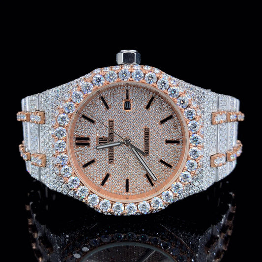 Luxury AP Rose White Quartz Movement Moissanite Diamond Watch