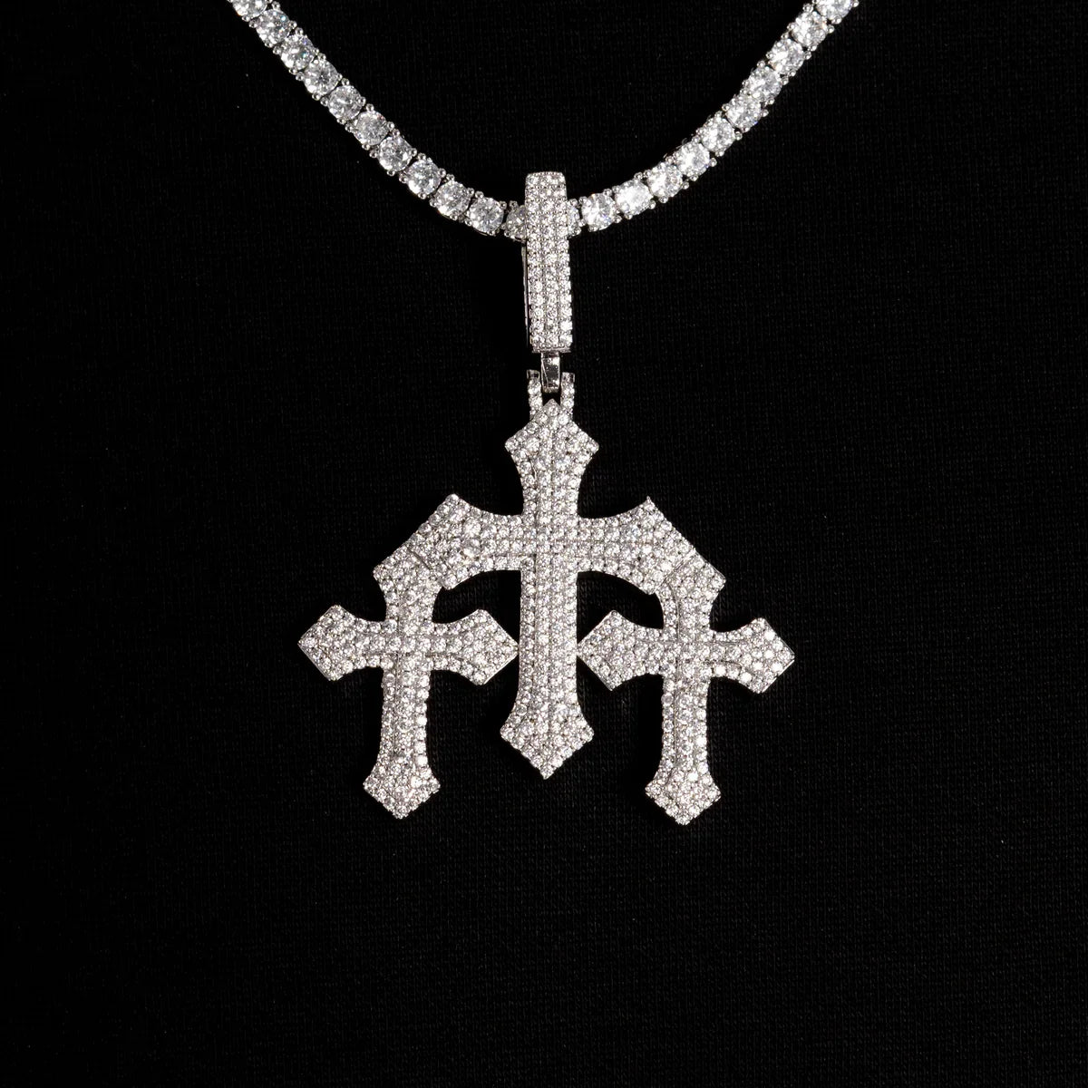 Moissanite VVS Sterling Silver Double Cross Design Pendant