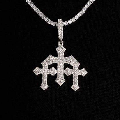 Moissanite VVS Sterling Silver Double Cross Design Pendant