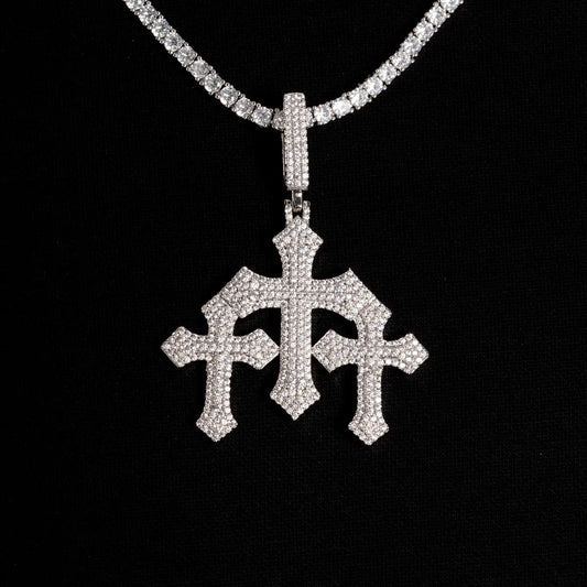Moissanite VVS Sterling Silver Double Cross Design Pendant