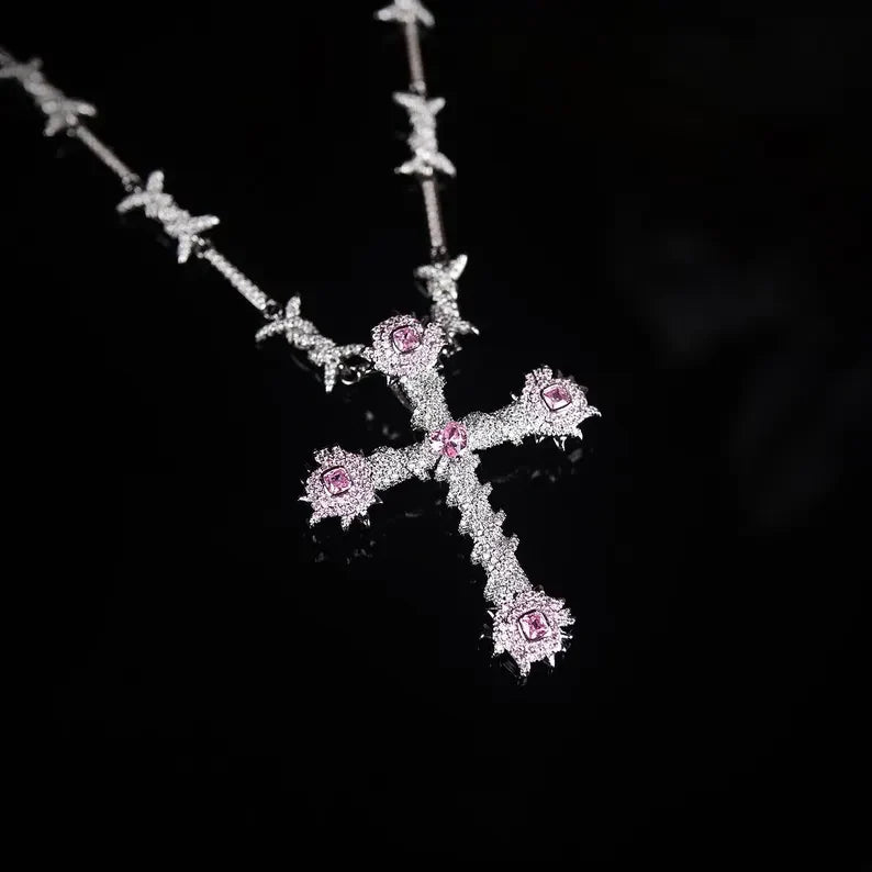 Moissanite VVS Diamond Sterling Silver Luxury Custom Design Cross Chain Pendant