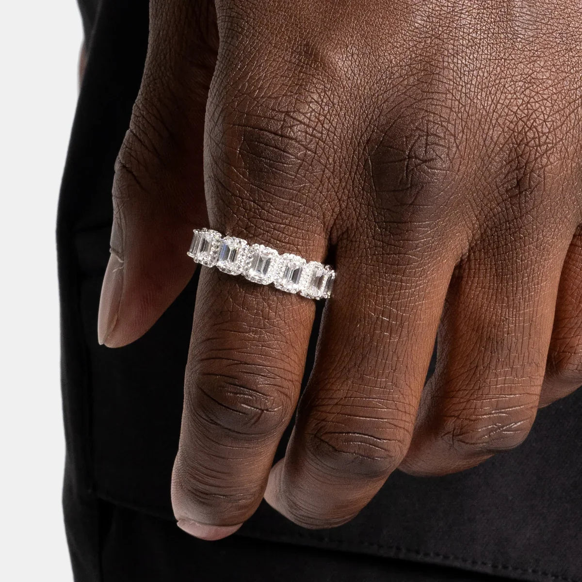 Iced Out Moissanite VVS Emerald Cut Diamond Eternity Ring