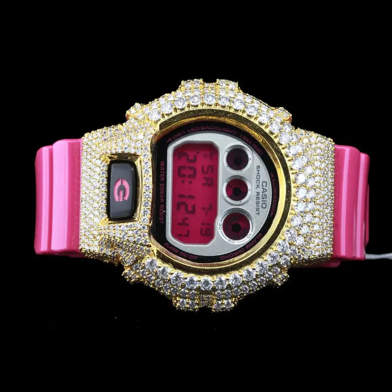 Luxury G-Shock Full Yellow Case Moissanite Diamond Watch