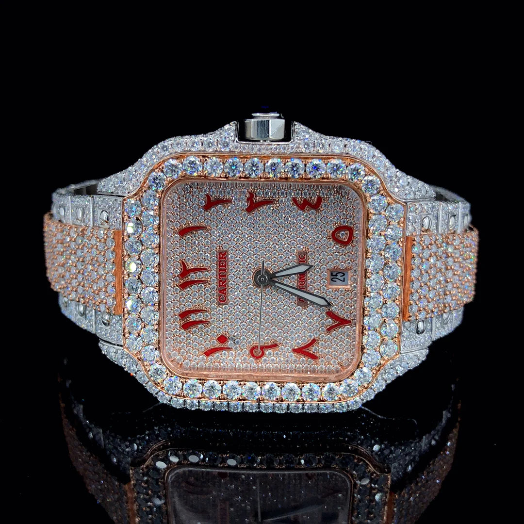 Luxury Cartier Rose White with Arabic Dial Diamond Watch