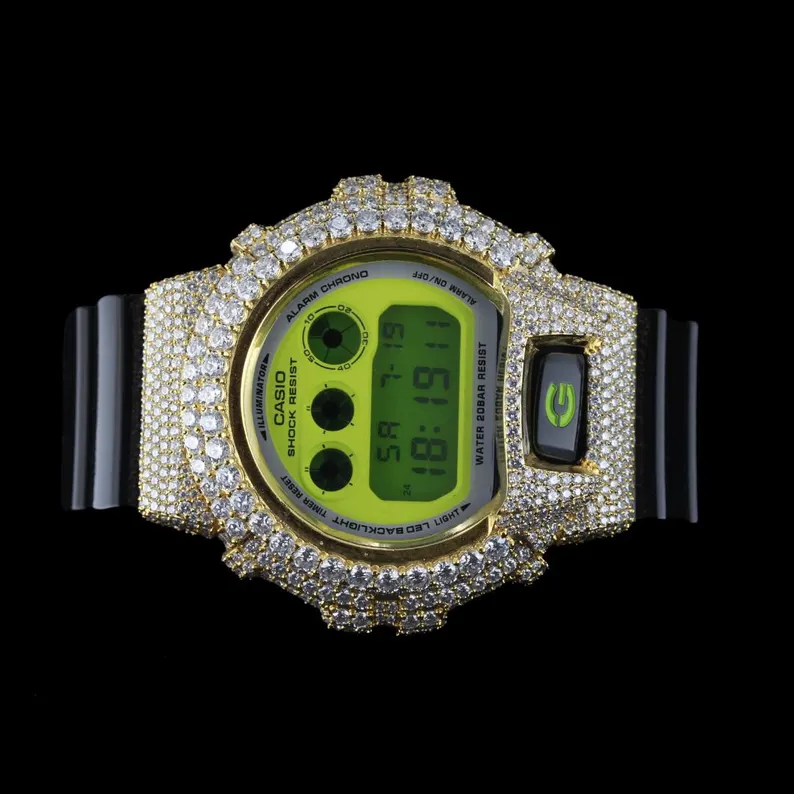 Luxury G-Shock with Full Yellow Case Moissanite Diamond Watch