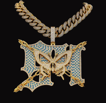 Iced Out Butterfly x Skull Art with Moissanite Diamond Pendant