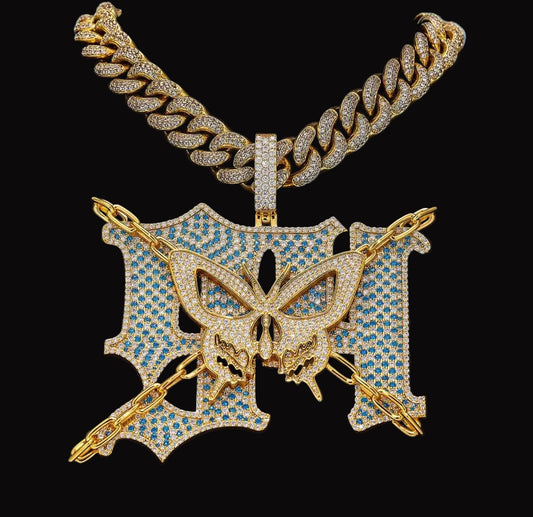 Iced Out Butterfly x Skull Art with Moissanite Diamond Pendant