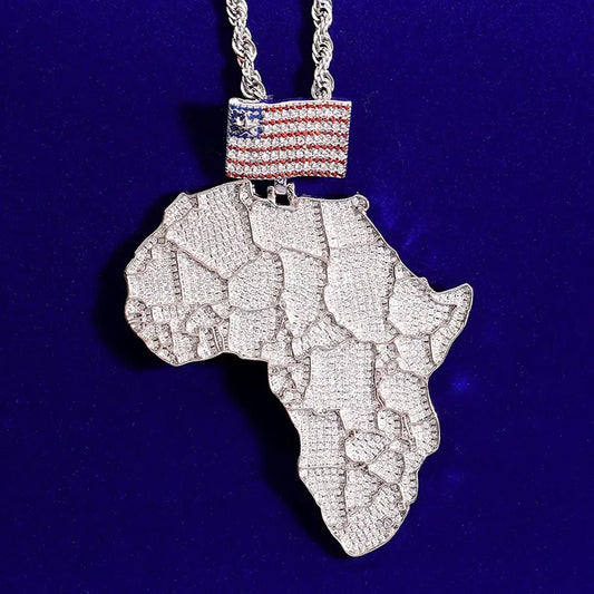 Moissanite VVS Sterling Silver Africa's Map Custom Flag Pendant
