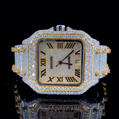 Luxury Cartier Two-Tone Gold Moissanite Diamond Watch