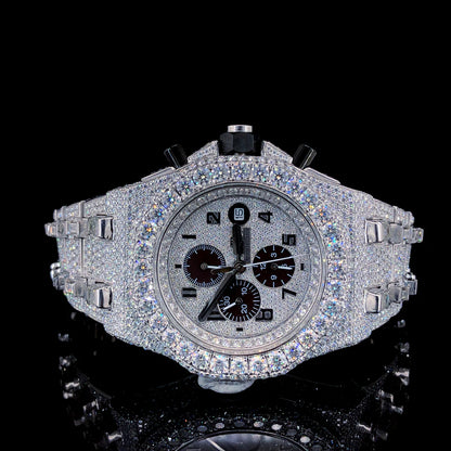 Luxury AP Silver Dial Watch with Three Time Function and Diamond Accents