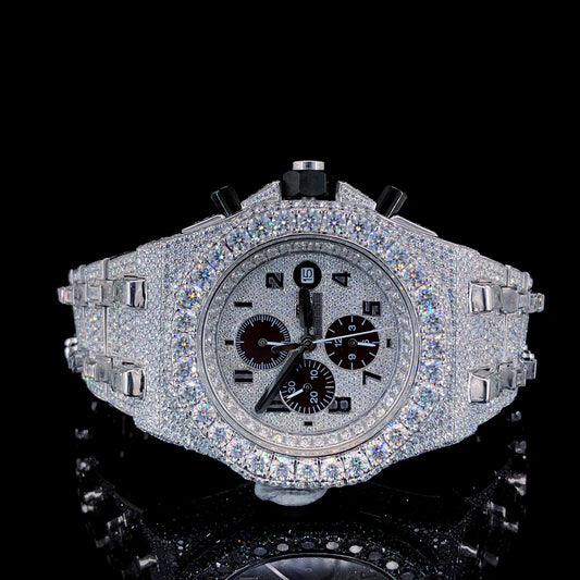 Luxury AP Silver Dial Watch with Three Time Function and Diamond Accents