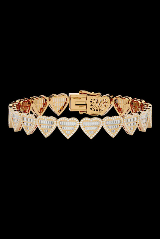 Luxurious Heart Shape Baguette Cut Moissanite VVS Diamond Women's Bracelet