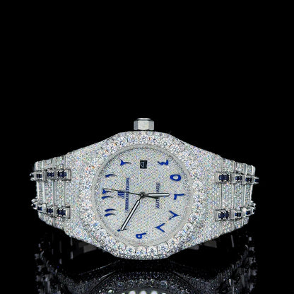 Audemars Piguet Full White & Blue Ruby with Arabic Dial Moissanite Diamond Watch