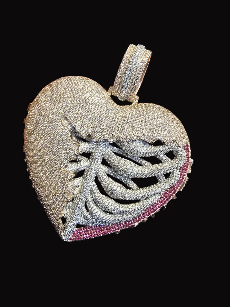 Moissanite VVS Diamonds Silver 925 Skeleton Heart Iced Out Pendant