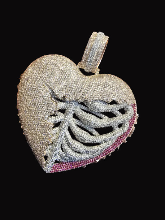 Moissanite VVS Diamonds Silver 925 Skeleton Heart Iced Out Pendant