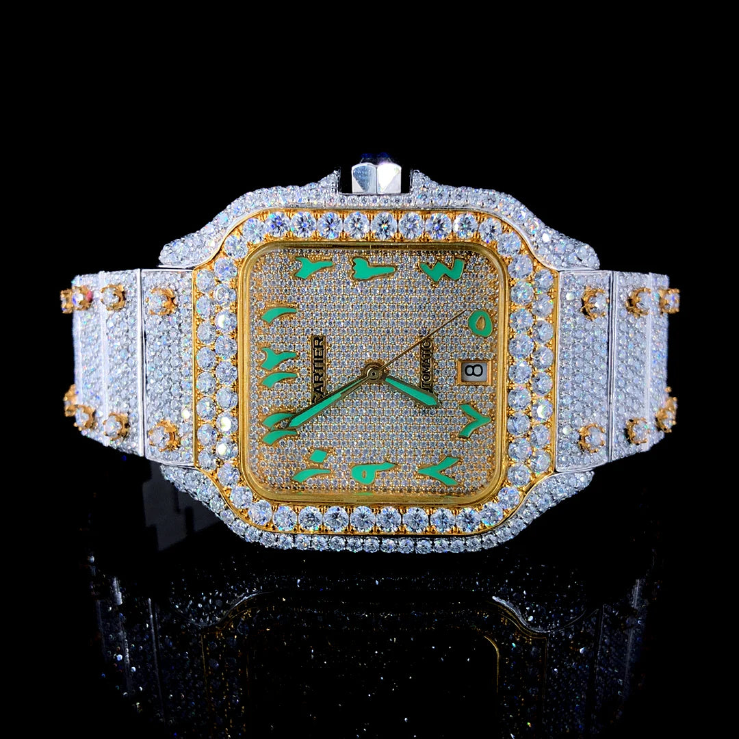 Luxury Cartier Two-Tone Silver and Gold Watch with Green Arabic Dial