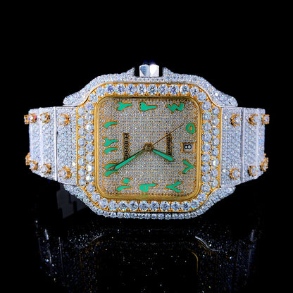 Luxury Cartier Two-Tone Silver and Gold Watch with Green Arabic Dial