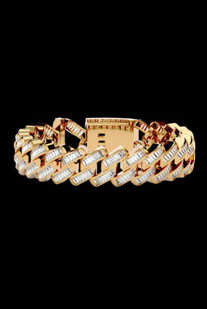 Cuban Link Prong Emerald Cut Moissanite VVS Diamond Bracelet