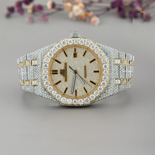 AP Gold Fully Iced-Out Moissanite Diamond Watch